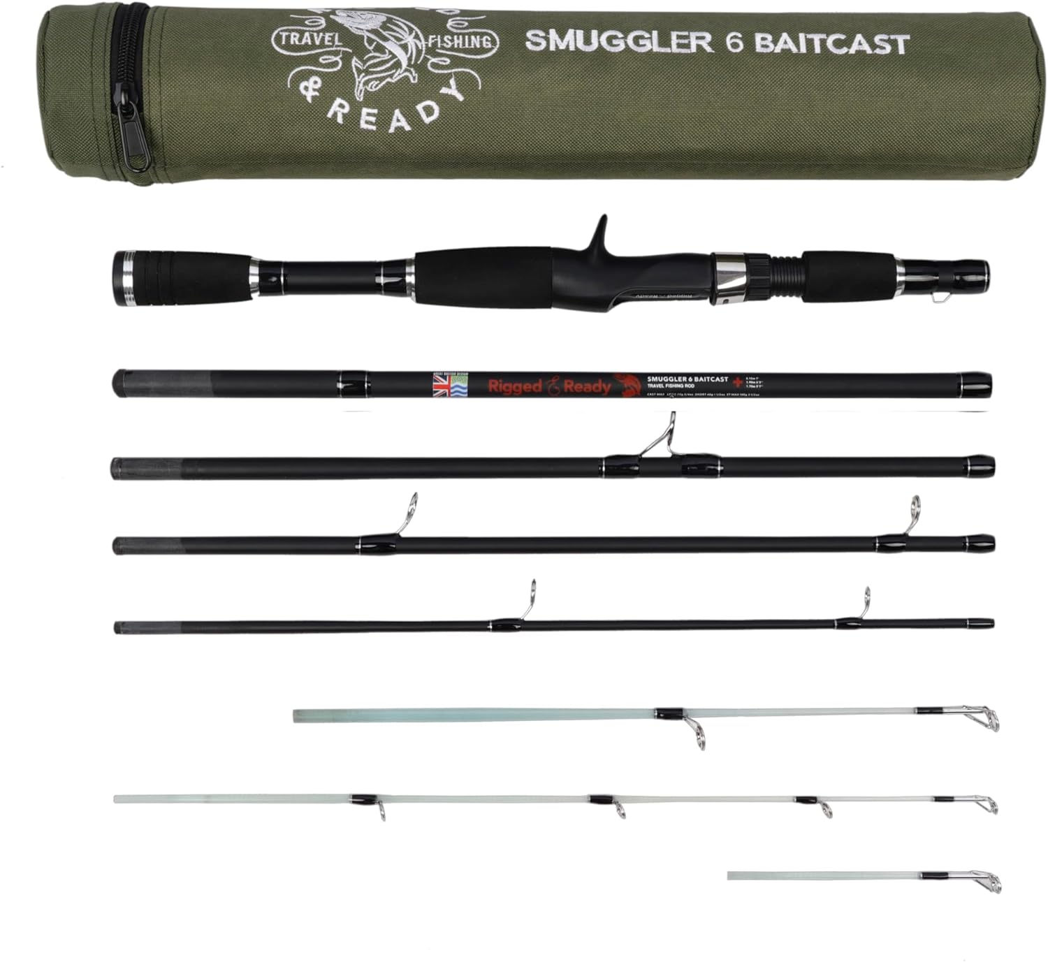 BRAND, CATEGORY, RIGGED & READY TRAVEL FISHING, RODS, Rigged and Ready Smuggler Series Fishing Rods. 5 Unique Super Compact Multi-Function Rod Lengths, with 2 or 4 Tips for Active Travel Rod Anglers for Freshwater and seawater Fish