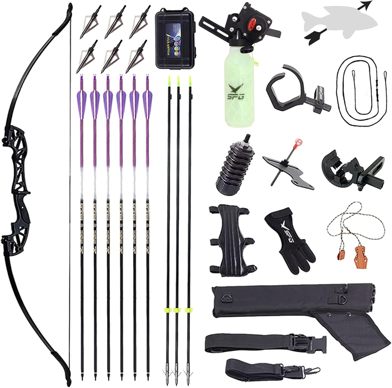 BRAND, CATEGORY, RECURVE BOWS, SOPOGER, SOPOGER Bowfishing Recurve Bows Set - Archery Bow Kits Package Dual Use for Adult Hunting Practice Shooting Fish with Solid Fishing Arrows and Bowfishing Bottle Reels