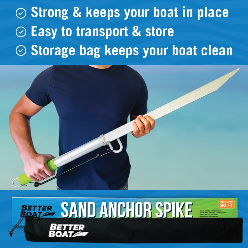 ANCHORS, BETTER BOAT, BRAND, CATEGORY, Sand Spike Boat Anchor Pole for Boats Jetski Pontoon Kayak Jet Ski Boating | Large & Small Slide Pole Stick System for Shallow Water Shore, Sandbar, Beach & Land with Bag for Accessories