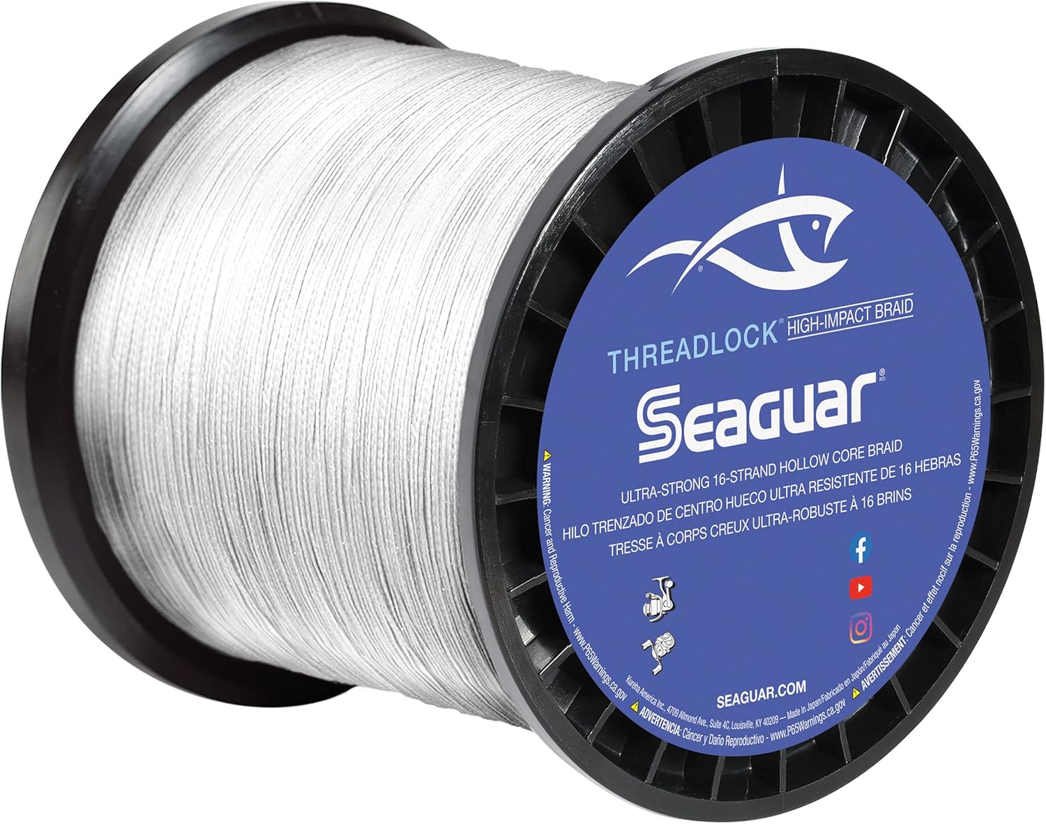 BRAIDED LINE, BRAND, CATEGORY, SEAGUAR, Seaguar Threadlock Fishing Line, 16 Strand Hollow Core Braid, Low Visibility White, 60lbs, 600yds Break Strength/Length - 60S16W600