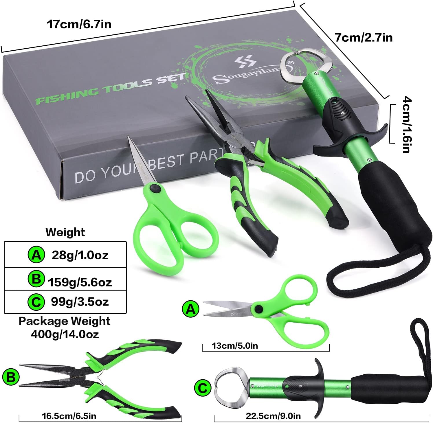 ACCESSORIES, BRAND, CATEGORY, SOUGAYILANG, Sougayilang Fishing Pliers 3 in 1 Fishing Tool Kit, with Fish Lip Gripper, Fishing Line Scissors