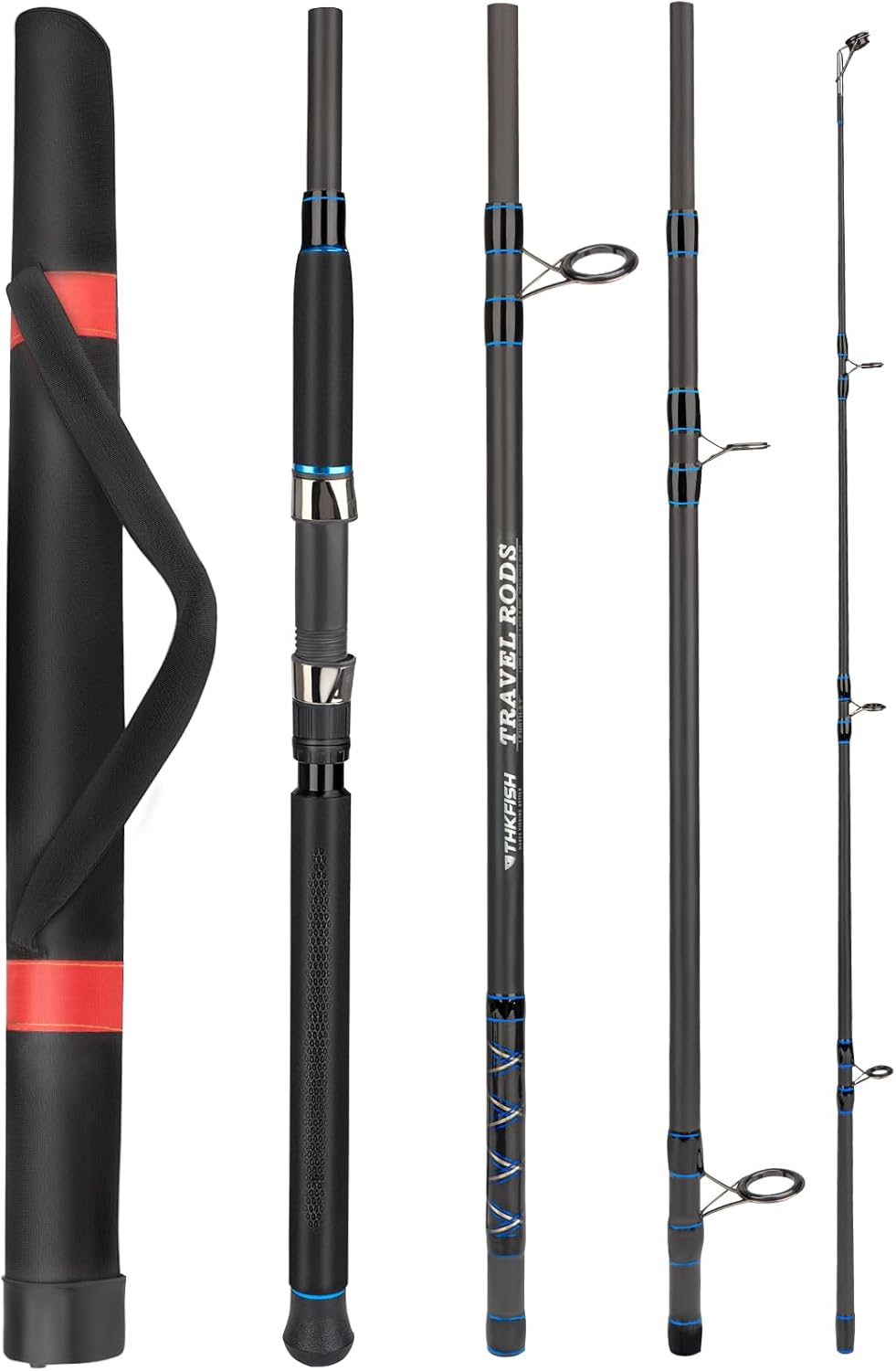 BRAND, CATEGORY, RODS, THKFISH, THKFISH 4 Piece/5 Piece Saltwater Travel Rod, Heavy Spinning Fishing Rod Portable Travel Surf Rod Carbon Fiber Saltwater Boat Fishing Rod 7’/8’/9’ with Rod Case Bag for Seawater Fish