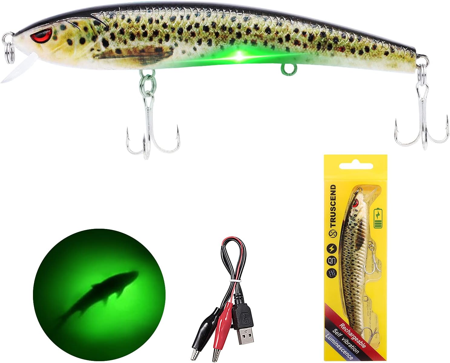 BRAND, CATEGORY, PLUGS, TRUSCEND, TRUSCEND Electric Twitching Jerkbait, USB Rechargeable LED Lighted Wobbler, Long Casting Slow Sinking Flashing Bass Lures for All-Purpose, Fishing Lures for Freshwater Saltwater, Night Fishing