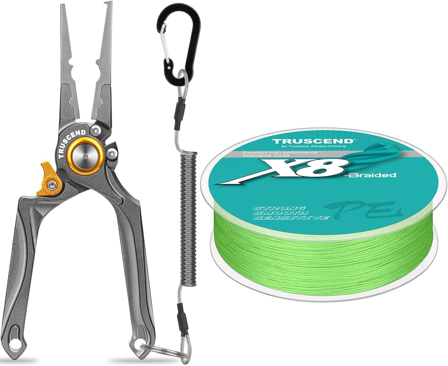 BRAIDED LINE, BRAND, CATEGORY, TRUSCEND, TRUSCEND Fishing Pliers Saltwater and Braided Fishing Line 20lb-300yds, Corrosion Resistant Muti-Function Fishing Gear Split Ring Plier Line Cutter Hook Remover, Fishing Gifts for Men Unique