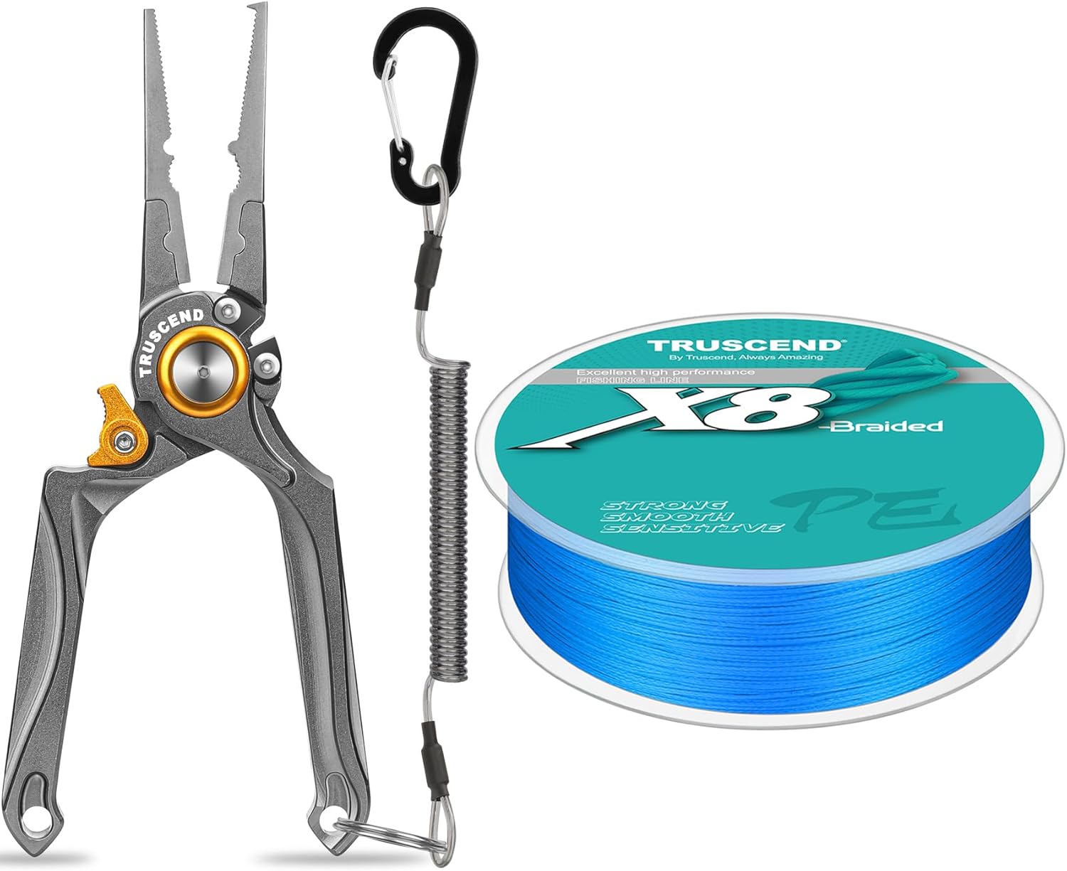 BRAIDED LINE, BRAND, CATEGORY, TRUSCEND, TRUSCEND Fishing Pliers Saltwater and Braided Fishing Line 30lb-300yds, Corrosion Resistant Muti-Function Fishing Gear Split Ring Plier Line Cutter Hook Remover, Fishing Gifts for Men Unique