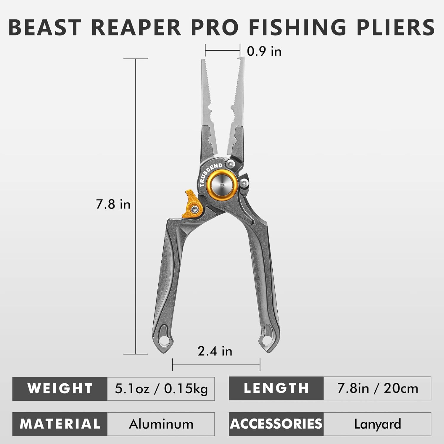 BRAND, CATEGORY, PLIERS & HOOK REMOVERS, TRUSCEND, TRUSCEND Lockable Handy Fishing Pliers with Innovative Ergonomical Handle, Corrosion Saltwater Resistant Teflon Coated Fishing Tool, Multi-Function Fishing Gear with Mo-V Cutter, Amazing Fishing Gifts