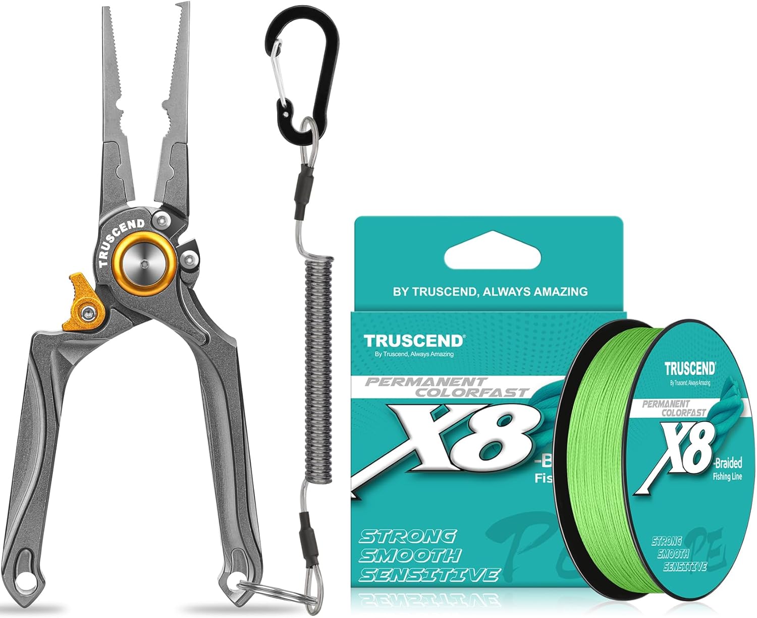 BRAND, CATEGORY, PLIERS & HOOK REMOVERS, TRUSCEND, TRUSCEND Fishing Pliers Saltwater and Braided Fishing Line 40lb-328yds, Corrosion Resistant Muti-Function Fishing Gear Split Ring Plier Line Cutter Hook Remover, Fishing Gifts for Men Unique