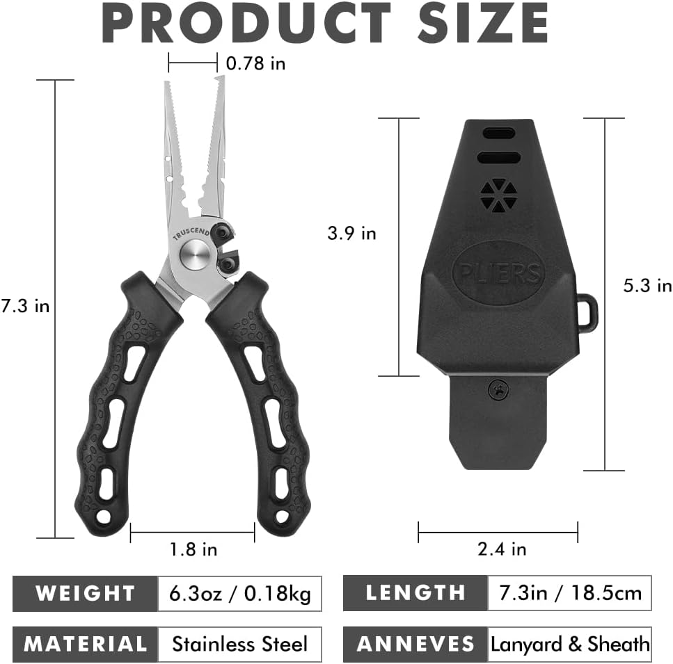 BRAND, CATEGORY, PLIERS & HOOK REMOVERS, TRUSCEND, TRUSCEND Handy Fishing Pliers with Innovative Ergonomic Handle, Saltwater Corrosion Resistant Teflon Coated Fishing Tool, Multi-Function Fishing Gear with Mo-V Cutter, Amazing Fishing Gift