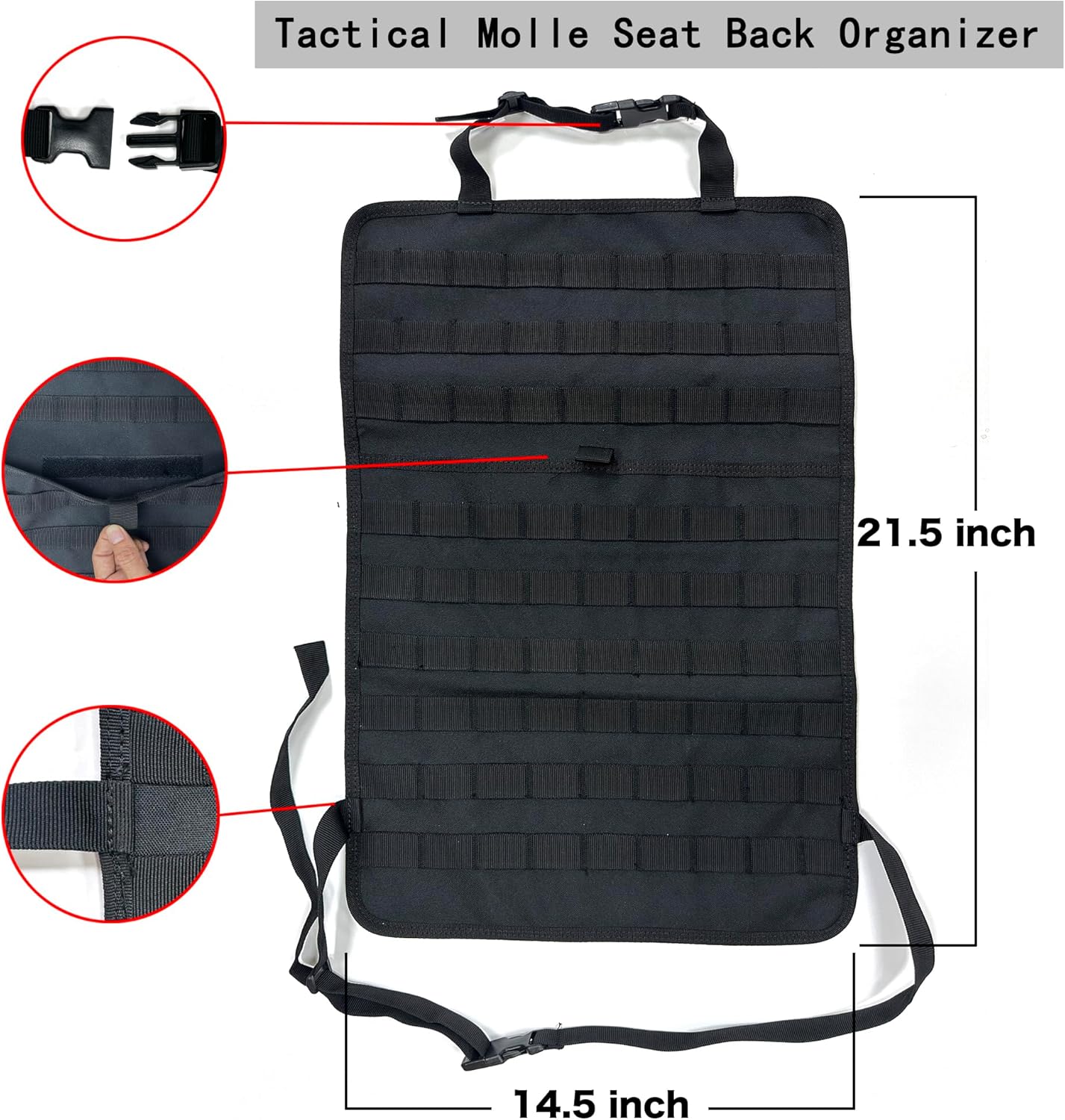 BRAND, CATEGORY, SEAT BACK ORGANIZERS, STOLCA, Universal Tactical Vehicle Seat Back Organizer Bag Tactical Molle Vehicle Organizers Panel Vehicle Protector Organizers with 5 Different Size Admin Panel Storage Bag with Multi-Pocket