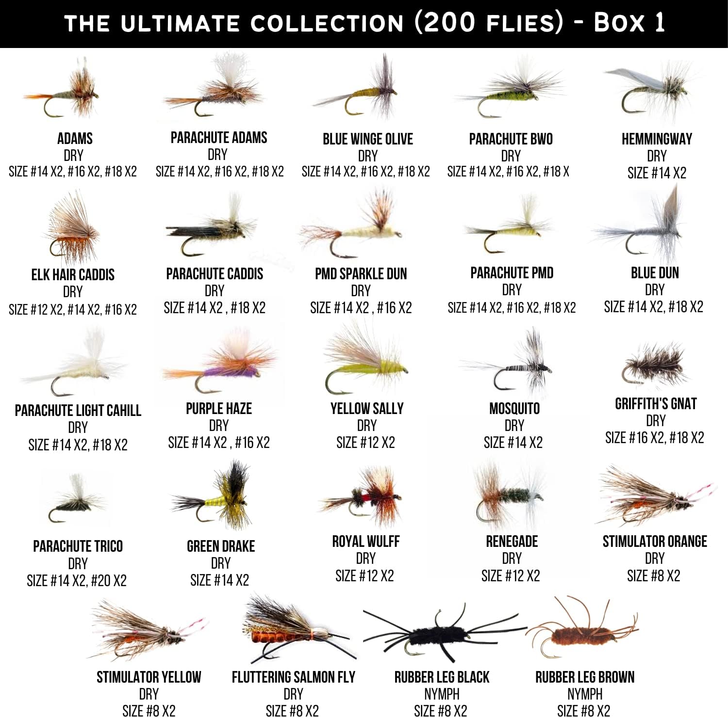 BRAND, CATEGORY, DRY FLIES, VENTURES FLY CO., Ventures Fly Co. | 200 Premium Hand Tied Fly Fishing Flies Assortment | Three Fly Boxes Included | Dry, Wet, Nymphs, Streamers, Wooly Buggers, Terrestrials | Trout, Bass Lure Set, Kit