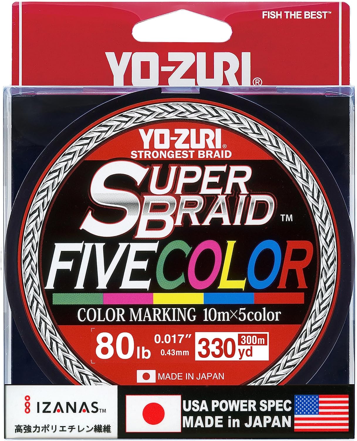 BRAIDED LINE, BRAND, CATEGORY, YO-ZURI, Yo-Zuri YZ-SB-80LB-5C-330YD: Superbraid Five Color 330Yds 80Lbs, (5 Color)