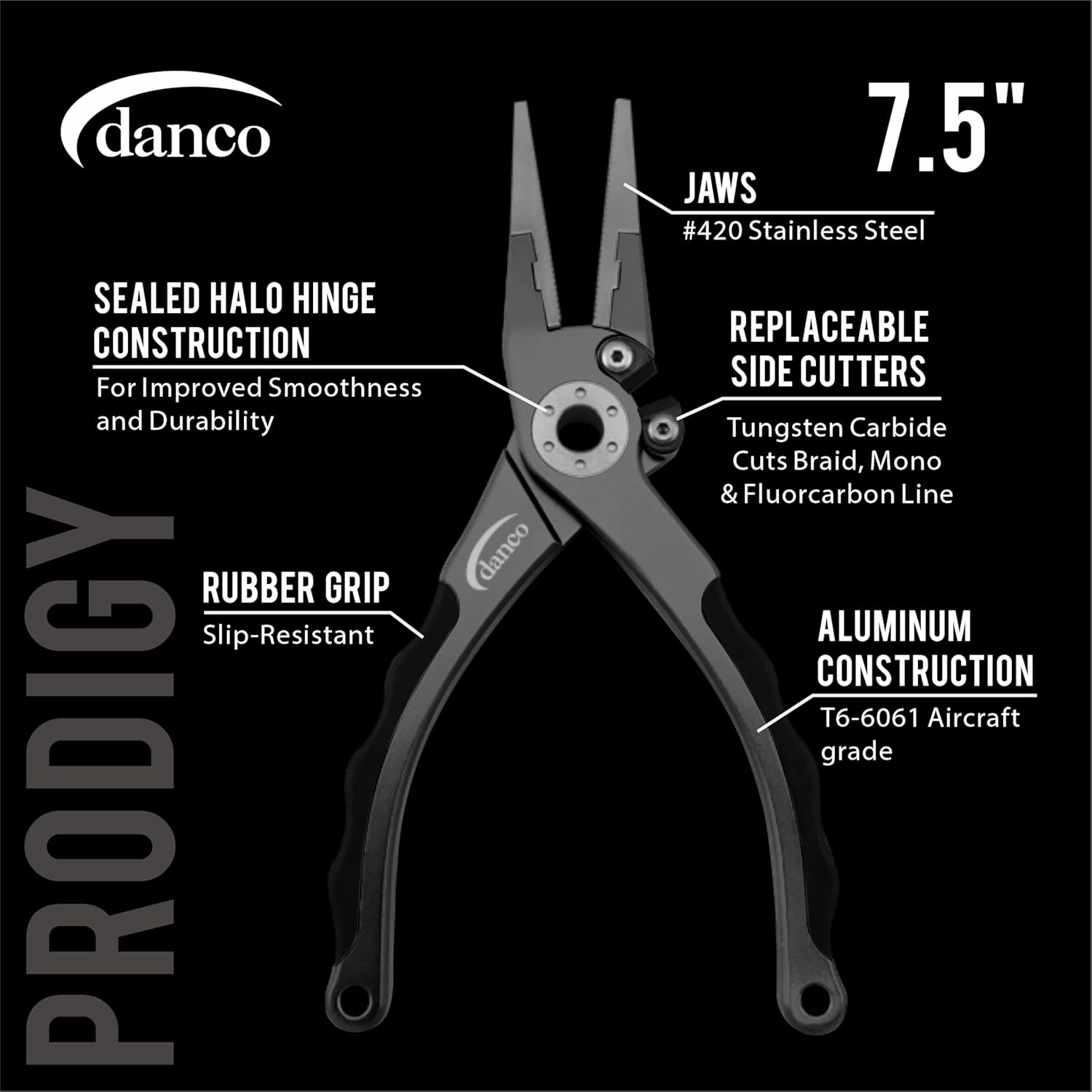 BRAND, CATEGORY, DANCO, PLIERS & HOOK REMOVERS, danco Prodigy 7.5-inch Fishing Pliers with Replaceable Line Cutters, Aircraft Grade Aluminum Fishing Gear, Saltwater Resistant Fishing Tools, Rubber Grip Inserts (red)